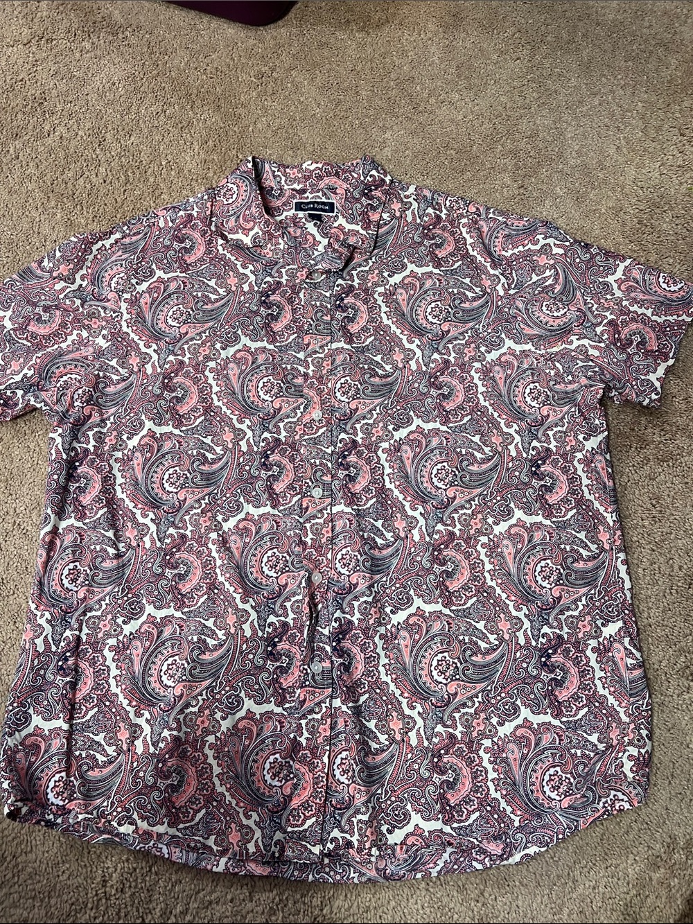 cut loose Short Sleeve Paisley Button-Down Shirt in Pink and Gray